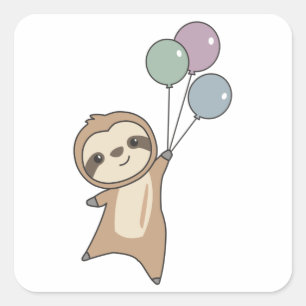 Sticker Carré Sloth S'Envole Avec Des Ballons