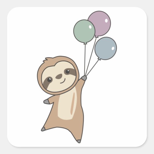 Sticker Carré Sloth S'Envole Avec Des Ballons (Devant)