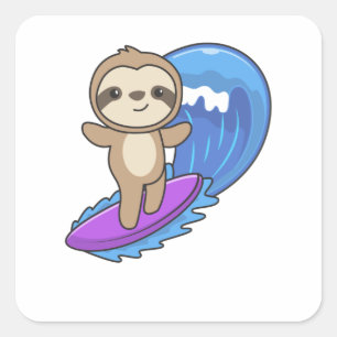 Sticker Carré Sloth Surf Waves Riding Sweet Slots