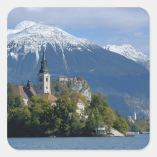 Sticker Carré Slovénie, Bled, lac de Bled, île de Bled, Bled