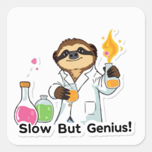 Sticker Carré Slow Mais Genius Sloth Scientifique - Retour À L'É