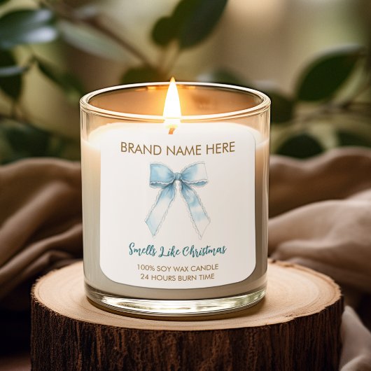 Sticker Carré Smells Like Christmas | Blue Bow Candle Labels