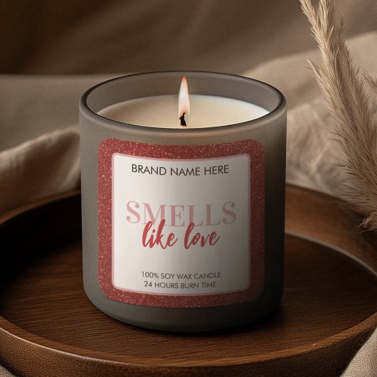 Sticker Carré Smells Like Love Valentine Glitter Candle Label 