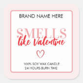 Sticker Carré Smells Like Valentine Pink Candle Label  (Devant)