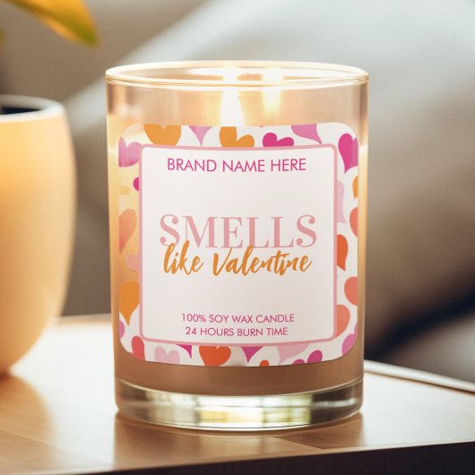 Sticker Carré Smells Like Valentine Pink Candle Label 
