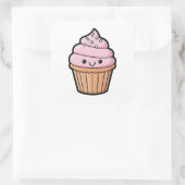 Sticker Carré Smiling Cupcake – Cute Kawaii Illustration (Sac)