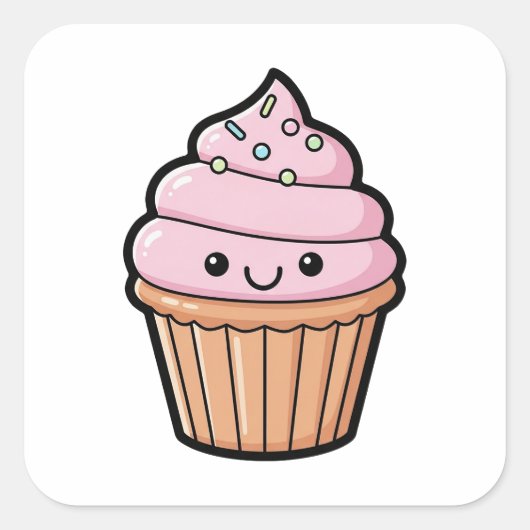 Sticker Carré Smiling Cupcake – Cute Kawaii Illustration (Devant)