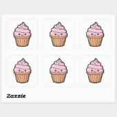 Sticker Carré Smiling Cupcake – Cute Kawaii Illustration (Feuille)