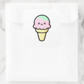 Sticker Carré Smiling Ice Cream – Cute Kawaii Illustration (Sac)