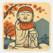 Sticker Carré Smiling Jizo Guardian  – Japanese Folk Art  (Devant)
