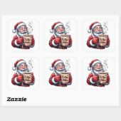 Sticker Carré Smiling Santa Coffee Claus Steaming Mug (Feuille)