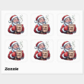 Sticker Carré Smiling Santa Drinking Coffee Claus (Feuille)