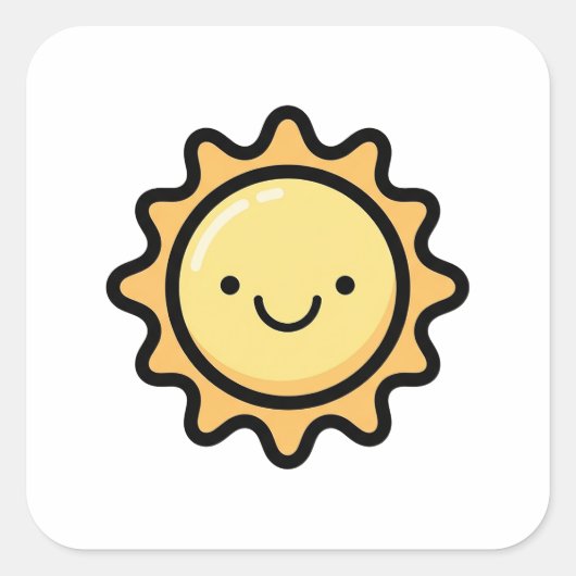 Sticker Carré Smiling Sun – Cute Kawaii Illustration (Devant)