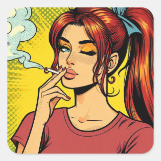 Sticker Carré Smoking lovers | Pop art | Girl Stoner | Cigarette