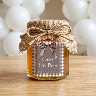 Sticker Carré S'more à aimer Baby Shower marron Gingham Bow