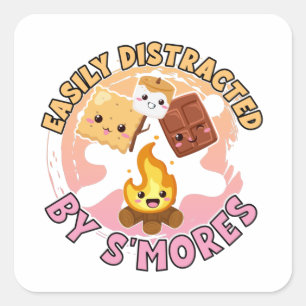 Sticker Carré Smores Cute Camping Camping Vacances Filles