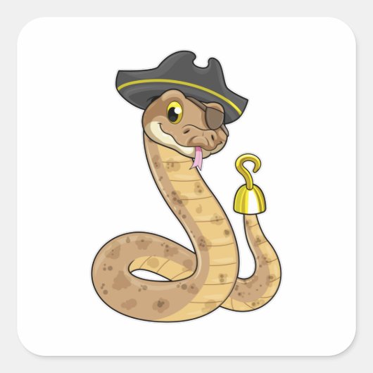 Sticker Carré Snake as Pirate with Hook Hand & Eye patch (Devant)