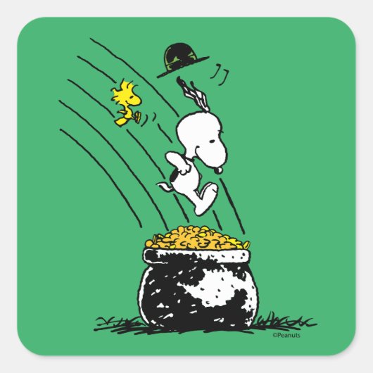 Sticker Carré Snoopy Jumping dans le pot d'or (Devant)