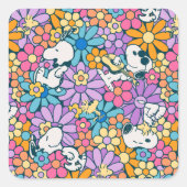 Sticker Carré Snoopy & Motif de fleurs de bois (Devant)