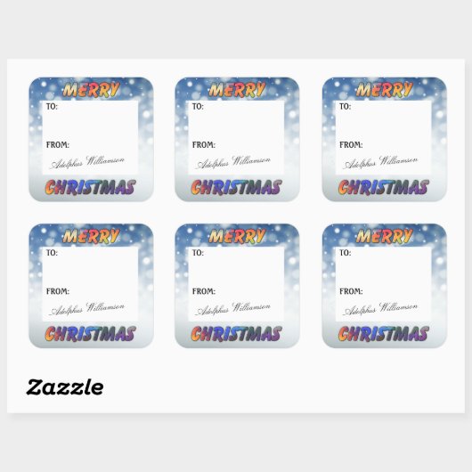 Sticker Carré Snow and Merry Christmas gift Label (Feuille)