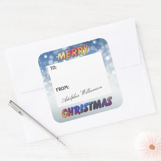 Sticker Carré Snow and Merry Christmas gift Label (Enveloppe)
