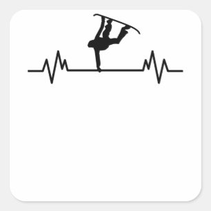 Sticker Carré Snowboard Heartbeat Funny Sport Snowboard Cadeau