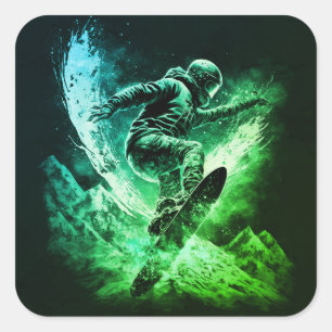 Sticker Carré Snowboard Sports d'hiver Montagnes