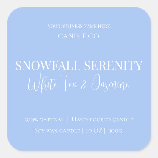 Sticker Carré Snowfall Serenity White Tea & Jasmine Candle Label (Devant)