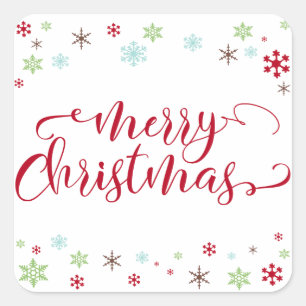 Sticker Carré Snowflake Whimsy Joyeux Noël Red Typographie