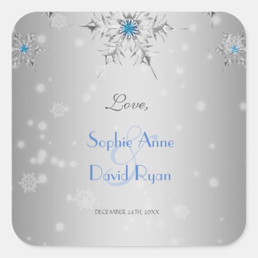 Sticker Carré Snowflakes en argent Crystals Mariage perles en ar (Devant)
