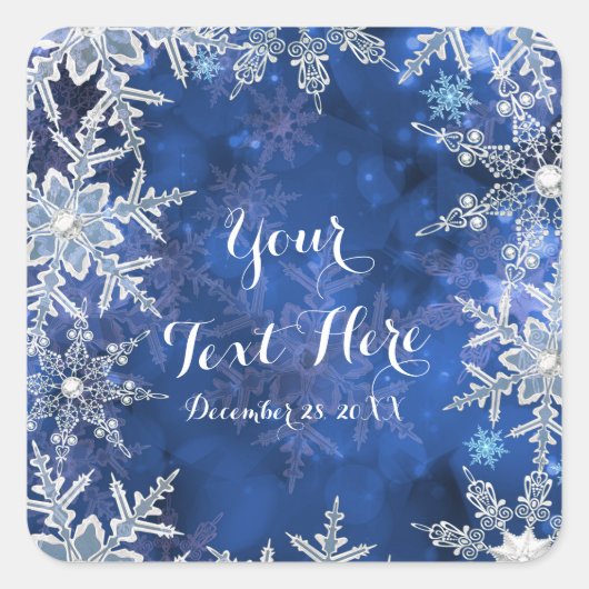 Sticker Carré Snowflakes Hiver Blue Fête Favoriser (Devant)