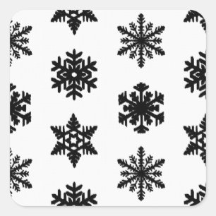 Sticker Carré Snowflakes Ikat - Blanc et noir