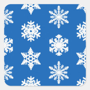 Sticker Carré Snowflakes Ikat - Cobalt bleu et blanc
