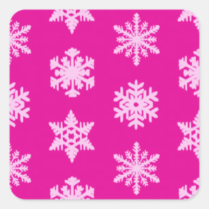 Sticker Carré Snowflakes Ikat - Fuchsia et rose glace