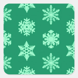 Sticker Carré Snowflakes Ikat - Vert pin et menthe