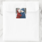 Sticker Carré Snowman Couple Hugging in Winter Forest (Sac)