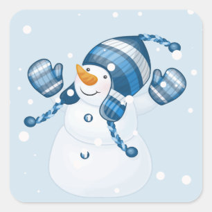Sticker Carré Snowman dans Blue Mitts et Casquette