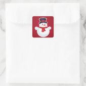 Sticker Carré Snowman de Noël sur l'Arrière - plan rouge (Sac)