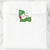 Sticker Carré Snowman en Casquette vert et Écharpe (Sac)