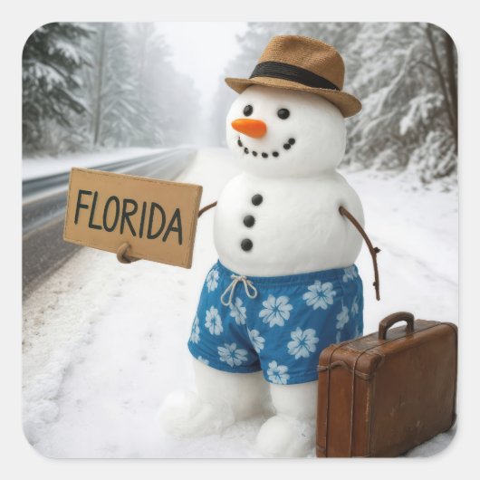 Sticker Carré Snowman Hitchhiking to Florida (Devant)