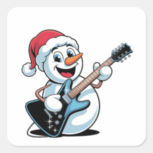 Sticker Carré Snowman Jouer Guitare électrique Père Noël Noël