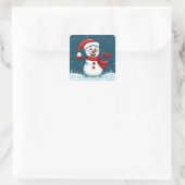 Sticker Carré Snowman joyeux à Santa Hat avec Écharpe (Sac)