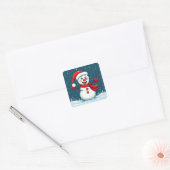 Sticker Carré Snowman joyeux à Santa Hat avec Écharpe (Enveloppe)