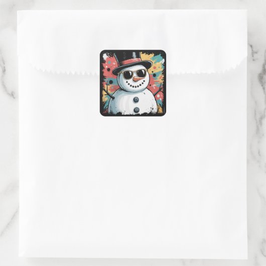 Sticker Carré Snowman Noël Brushstroke SplatCool hiver hiver (Sac)