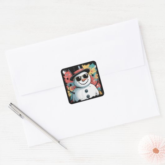 Sticker Carré Snowman Noël Brushstroke SplatCool hiver hiver (Enveloppe)