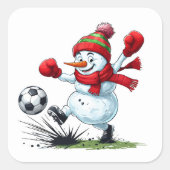 Sticker Carré Snowman Playing Soccer Kicking Ball (Devant)