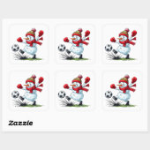 Sticker Carré Snowman Playing Soccer Kicking Ball (Feuille)