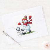 Sticker Carré Snowman Playing Soccer Kicking Ball (Enveloppe)