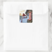Sticker Carré Snowman Saluting an American Flag (Sac)