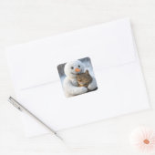 Sticker Carré Snowman serrant un chat Tabby (Enveloppe)